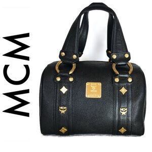 MCM Black Saffiano Leather Mini Boston Bag - Gold Hardware Satchel $850